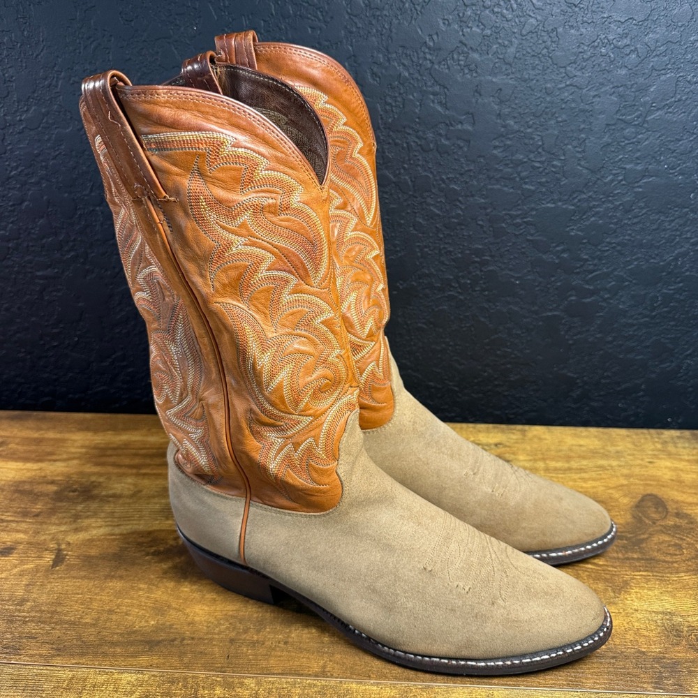 Nocona 7734710403 Tan Suede Brown Leather Western Cowboy Boots Mens 12 B